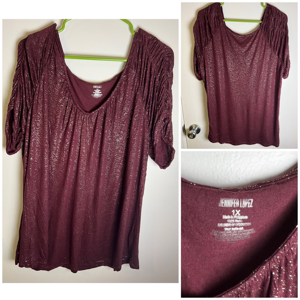 Jennifer Lopez burgundy and silver top